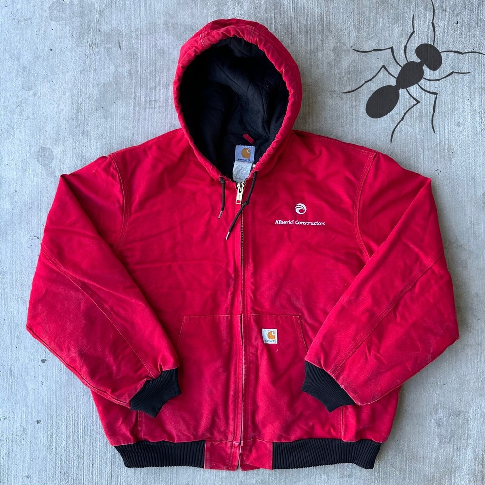 Vintage Y2K Carhartt J140 RED hooded work wear jacket