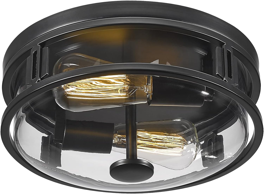 Flush Mount Ceiling Light with Clear Glass Shade, 2-Light Indoor Outdoor Farmhou