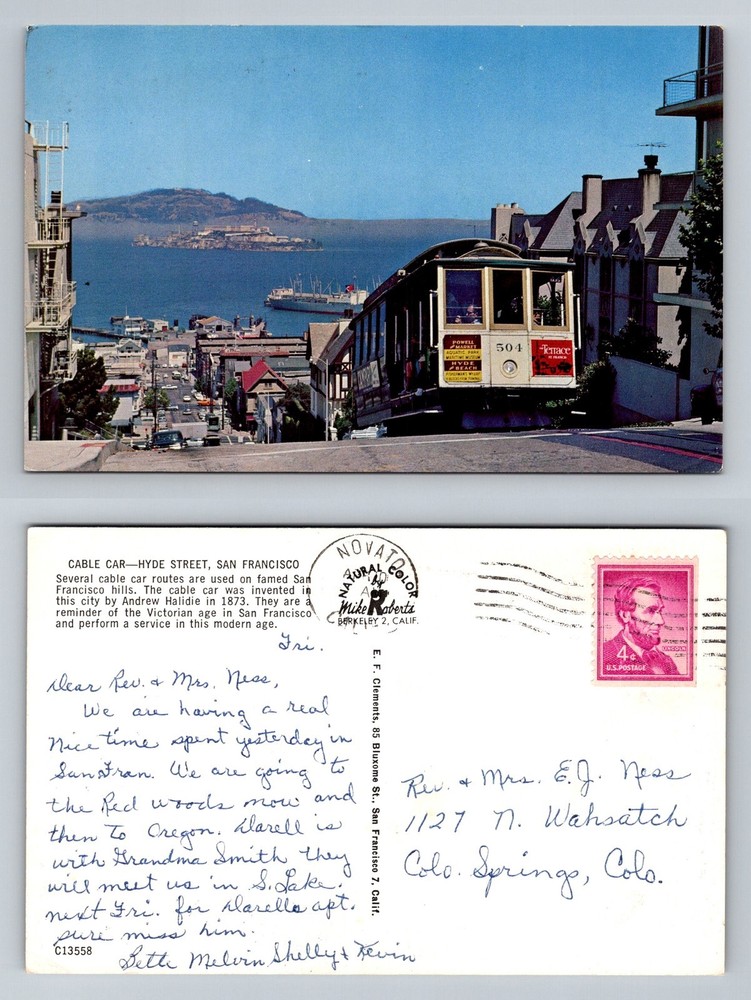 San Francisco CA-California, Hyde Street Cable Car Bay View Vintage Postcard