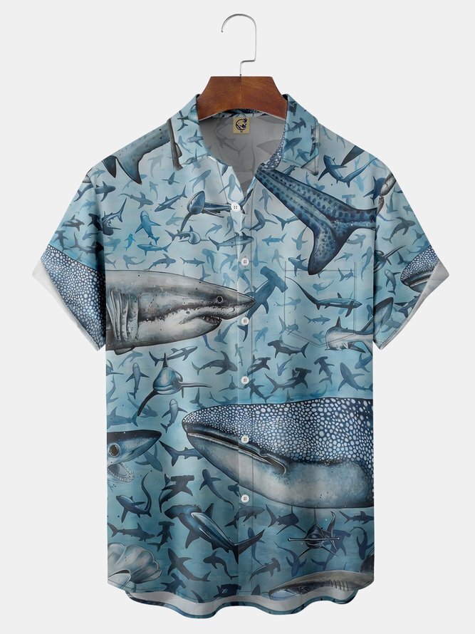Shark Print Drawstring Beach Shorts for Men US Size Summer Style New