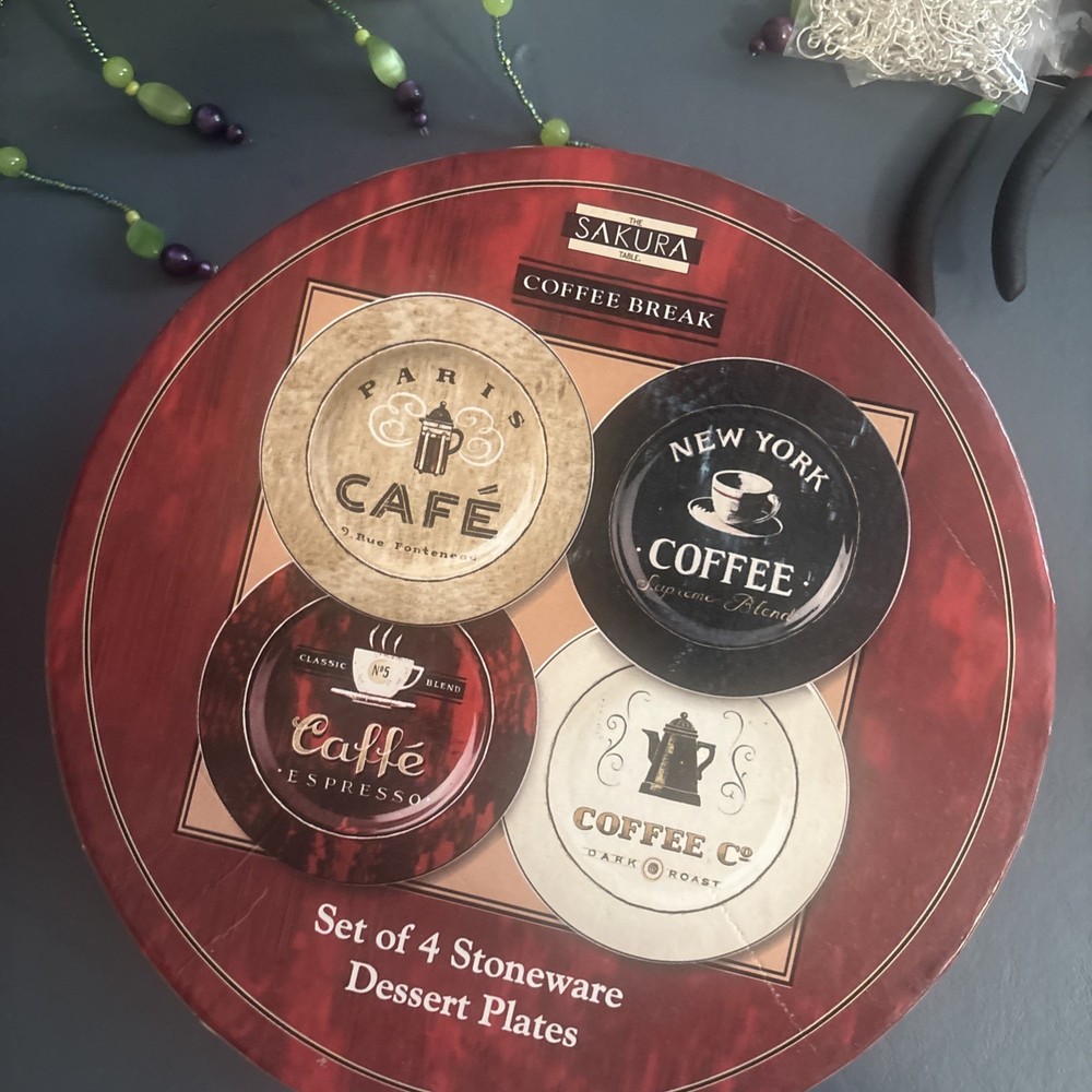 Sakura Stoneware Dessert Plates Set Of 4 Cafe Theme Coffee Break
