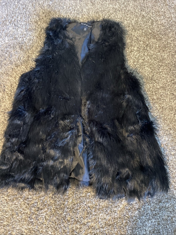 Derek Heart Faux Black Fur Vest Women’s Large Open Front (no Zipper/buttons)