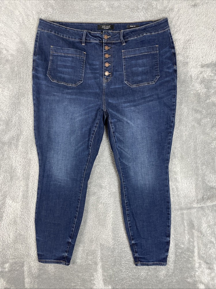 Judy Blue Jeans Women's Plus 24W Blue Skinny Fit Button Fly Stretch Denim Pants