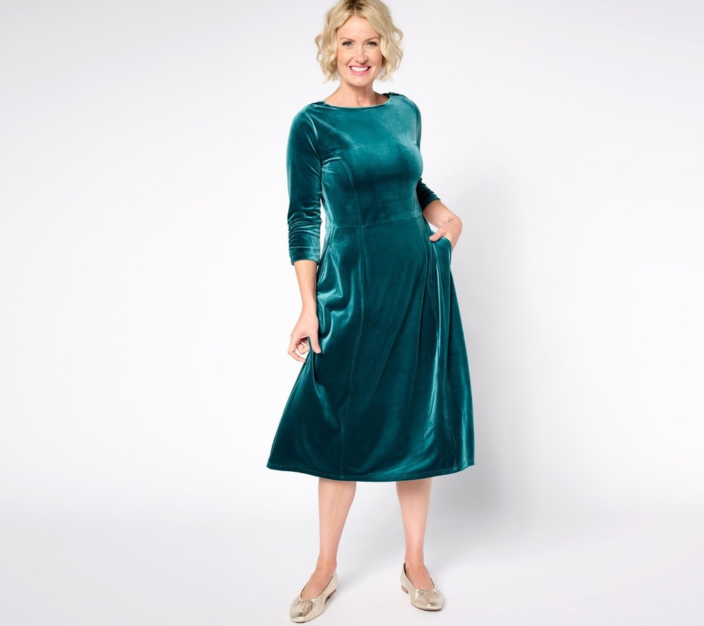 Maya J Women's Plus Sz Dress 2X Denim & Co. Adaptive Knit Velvet Green A668949