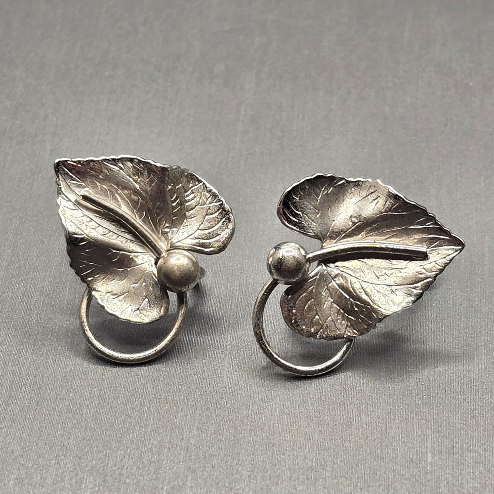 VTG Carl Art Sterling Silver Leaf Earrings .75
