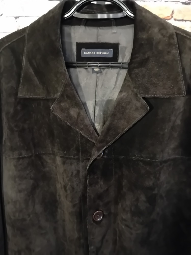 Banana Republic Suede Leather Jacket Size XL Mens Button Dark Brown