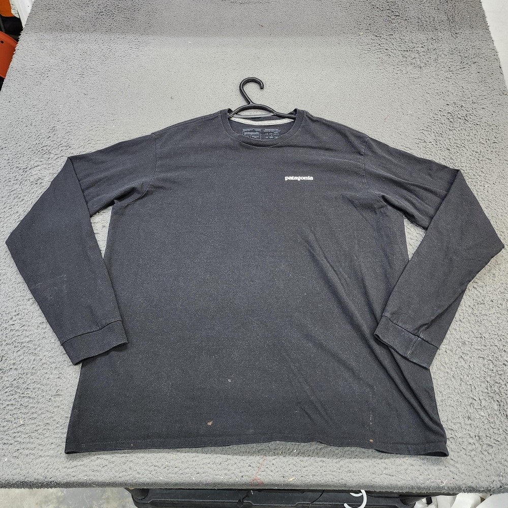 Patagonia Shirt Mens XL Black Long Sleeve Back Logo Graphic Tee Tagless Crewneck