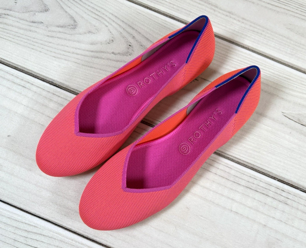 Rothy's The Flat Melon Hot Pink Retired Rare Round Toe Flats Slip-On W 10.5 NEW