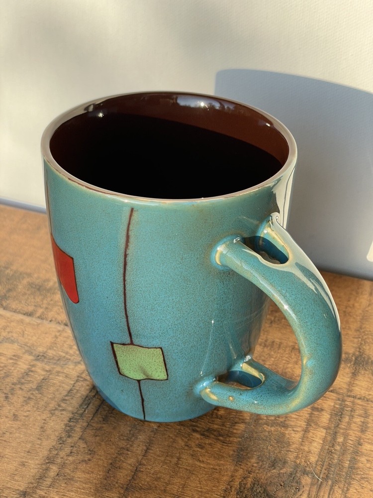 Blue Abstract Art Mug With Handle That Holds Spoon-image