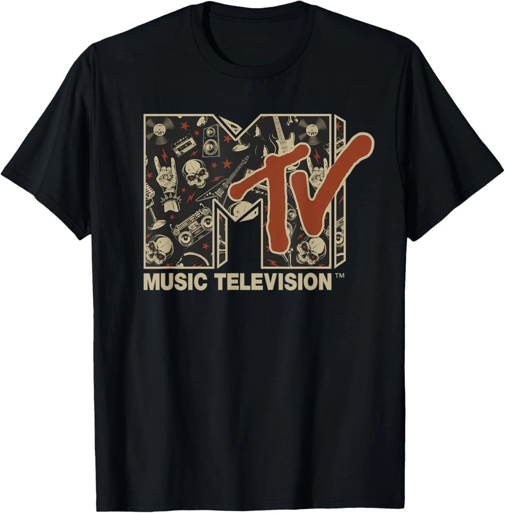 MTV Rock n Roll Music Hard Heavy Metal Skull Guitar Vintage T-Shirt