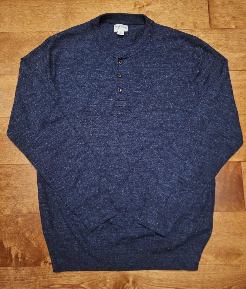 J.CREW Men's Small Blue Long-Sleeve Cotton-silk Donegal Tweed Henley Sweater EUC