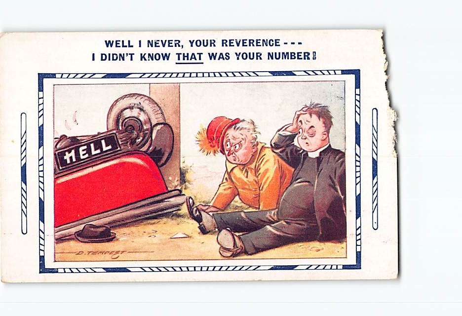 Postcard Greeting Card with Quote and Men Car Humor Comic Art Print