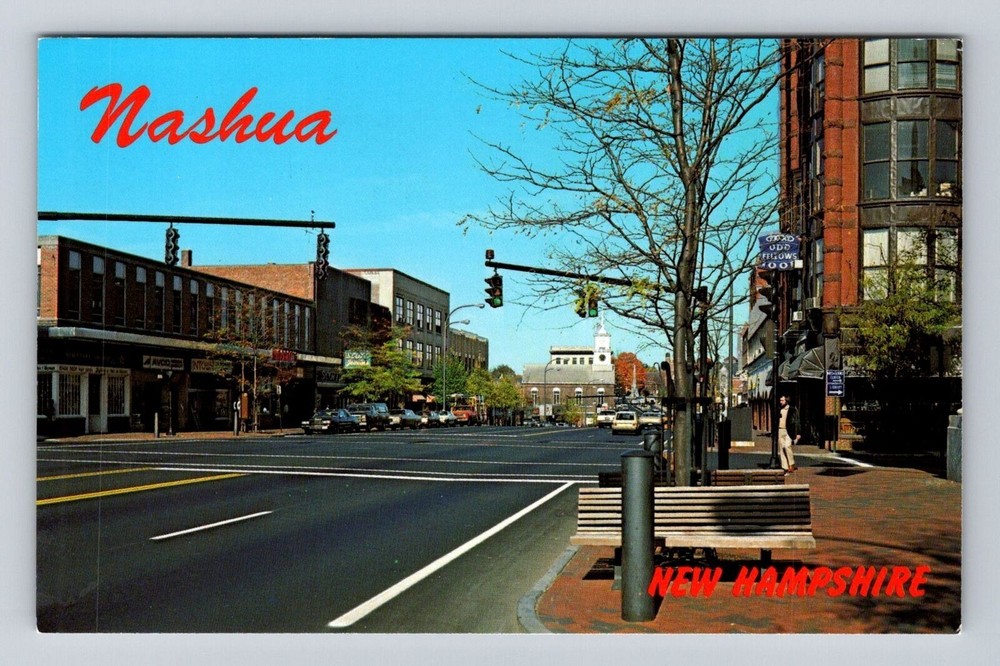 Nashua NH-New Hampshire, Looking North on Main Street, Antique Vintage Postcard