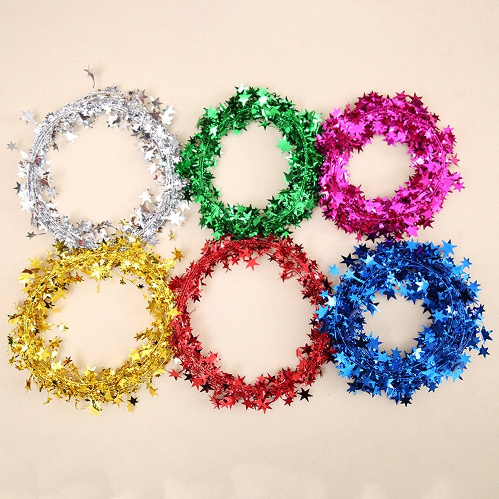 10 Pcs Star Shaped Iron Wire Tinsel Garlands Wreaths Mixed Color Christmas Decor