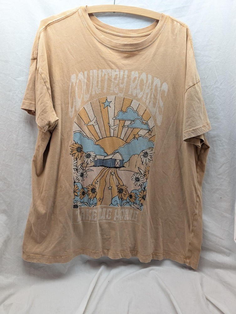 Cleo + Wolf tan  Country Roads Take Me Home Short Sleeve Tee Size L/XL Women’s