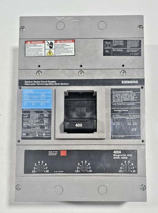 Siemens Sentron Series Circuit Breaker 400 Amp 600 Vac 3 Pole Jxd63B400