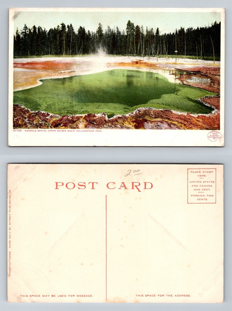 Yellowstone Park, WY-Wyoming, Emerald Spring Upper Geyser Basin Vintage Postcard