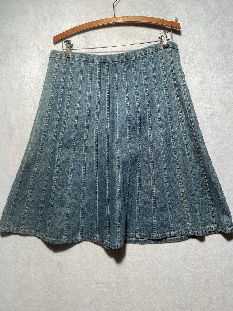 VTG Womens Sz 8 Denim Jean Flared Swing Skirt Y2K 90s Western Pieced A-line Midi