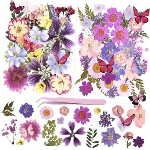 95Pcs Natural Pressed Dried Flowers Resin and Butterflies, Dry 95pcs 41
