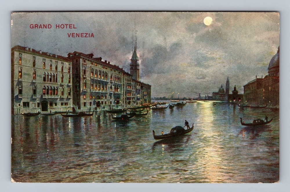 Italy- Venice Grand Hotel Canal Gondolas Postal Old Card View Vintage Postcard