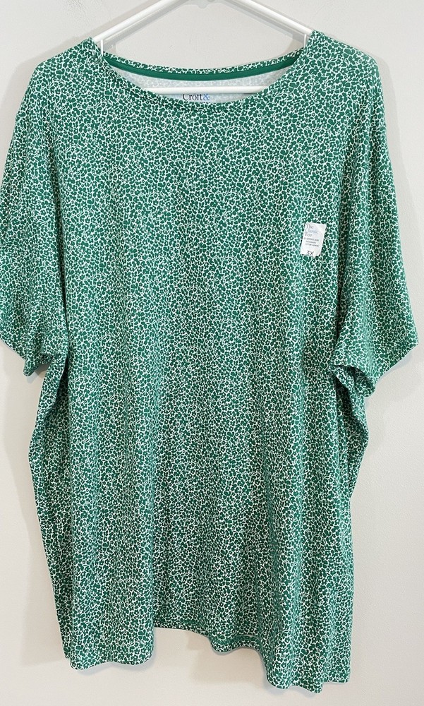NEW Croft Barrow Classic Tee Shirt top Womens 3X green floral short sleeve