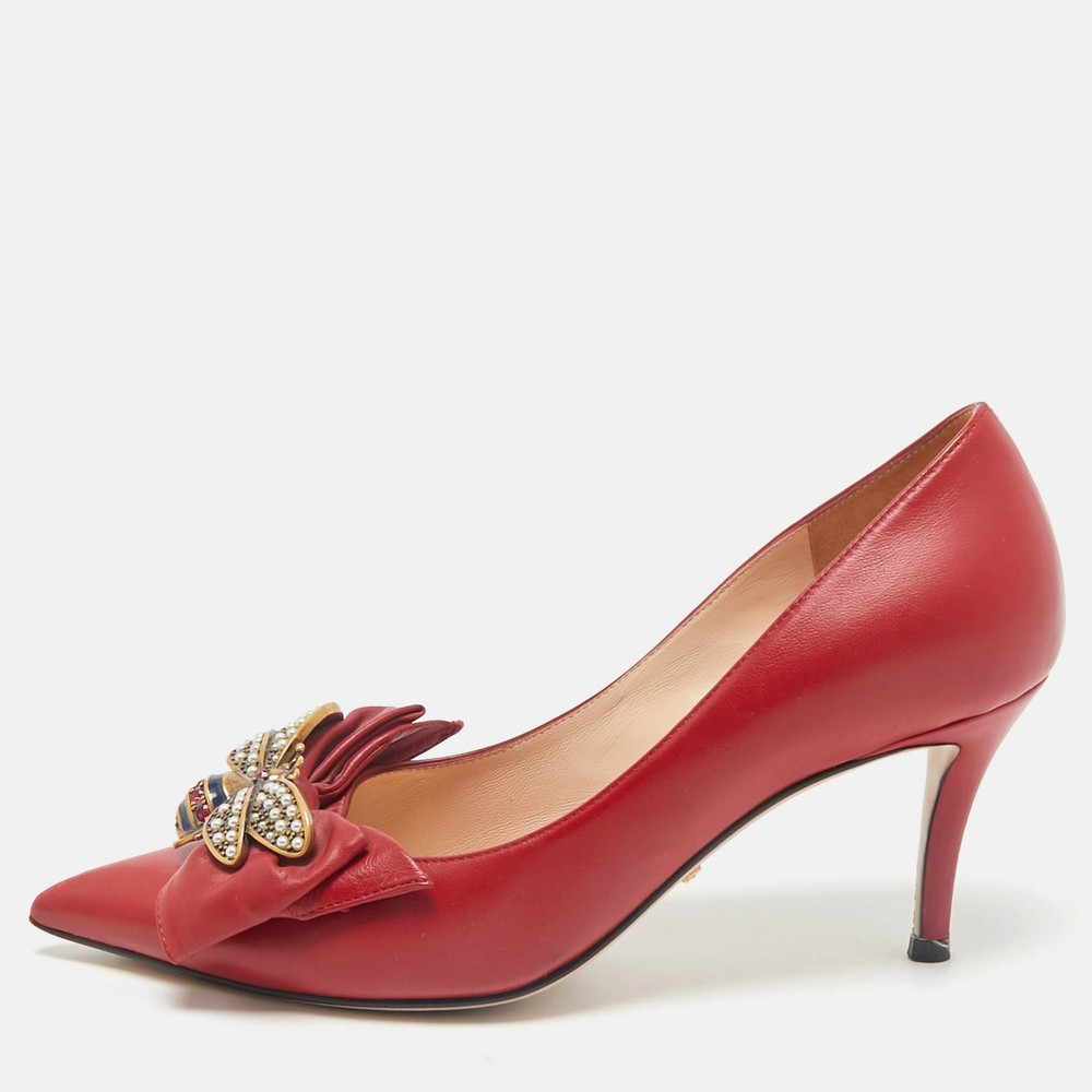 Gucci Red Leather Queen Margaret Pumps Size 36.5