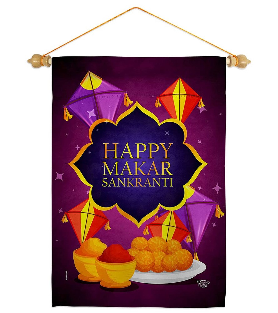 Happy Makar Sankranti Garden Flag Set Wood Dowel Celebration Uttarayan Maghi ...