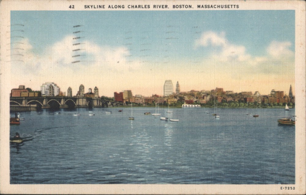 Boston, Massachusetts MA Skyline Along Charles River 1909 Vintage Postcard