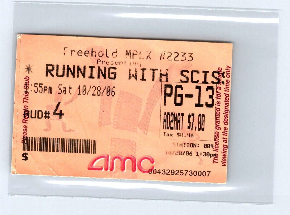 RUNNING WITH SCISSORS Movie Ticket Stub Opening Weekend 10/28/06