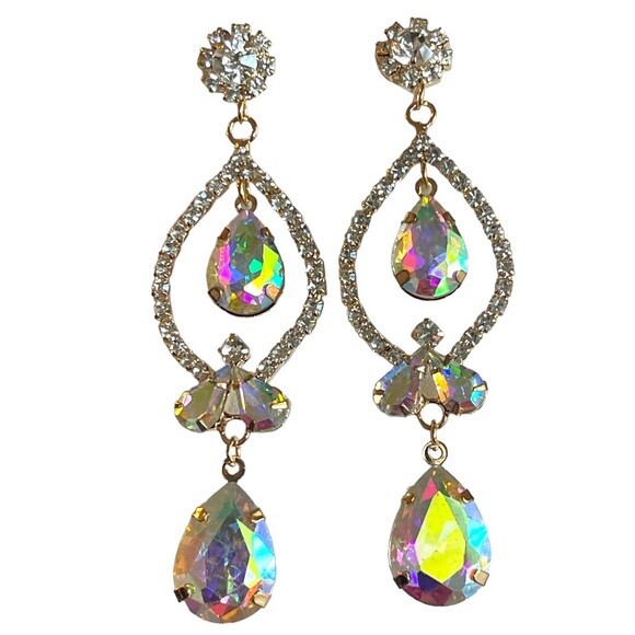 Crystal AB Rhinestone Dangle Drop Earrings for Prom Bridal Formal Dress Jewelry