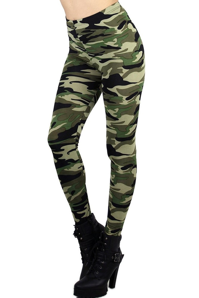 High Waisted Green Camouflage Leggings Green L/XL