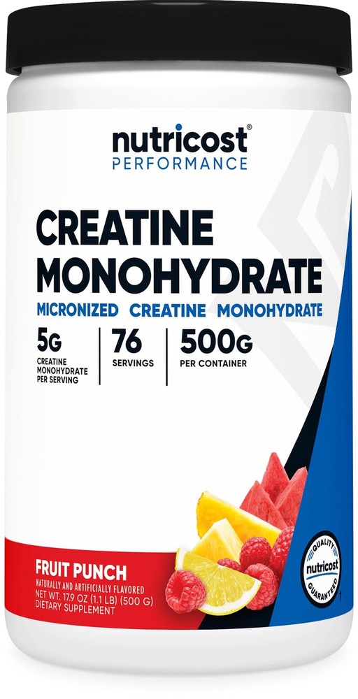 Nutricost Creatine Monohydrate Powder (Fruit Punch, 500 Gram (Pack of 1), Red