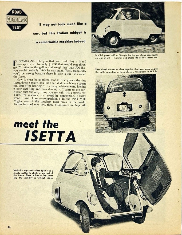 Isseta - Meet the Italian Designed Micro-Car Vintage Print Ad 1955
