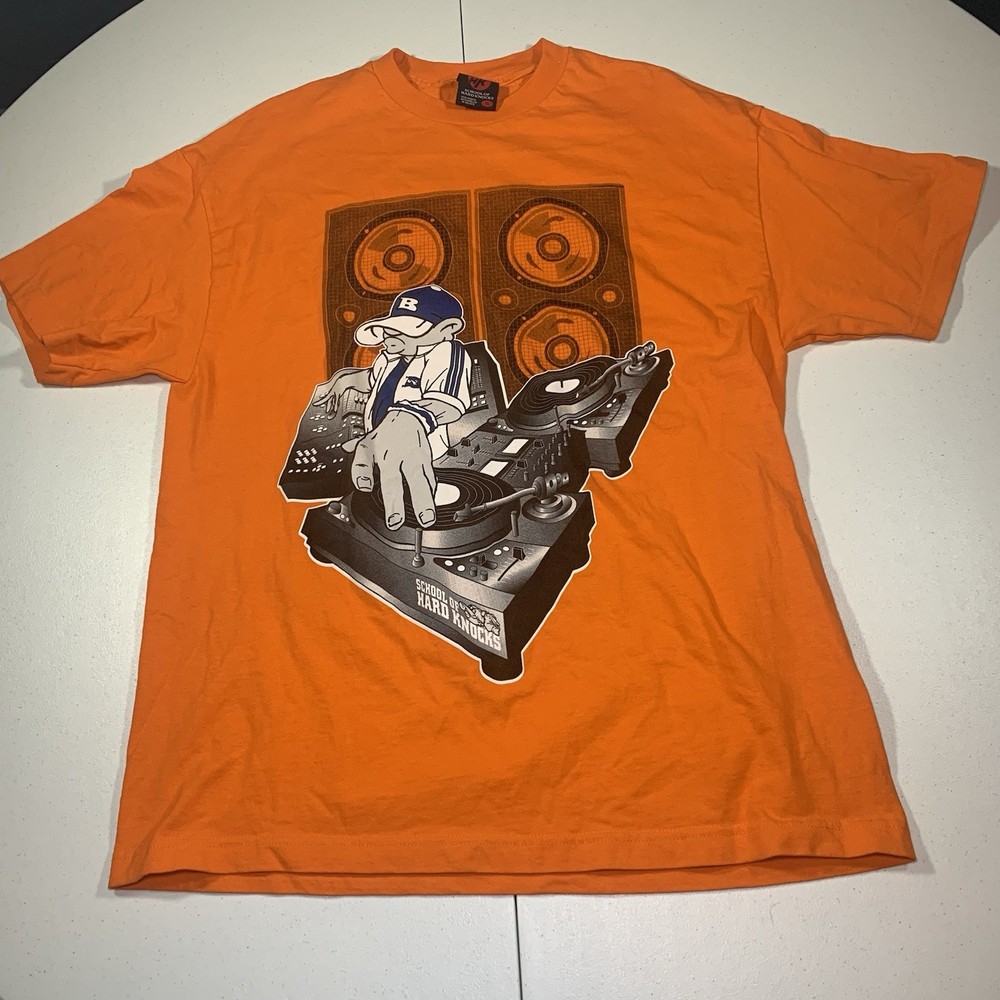 Vintage Y2K School Of Hard Knocks T Shirt Cool DJ Graphic Front And Back Size XL