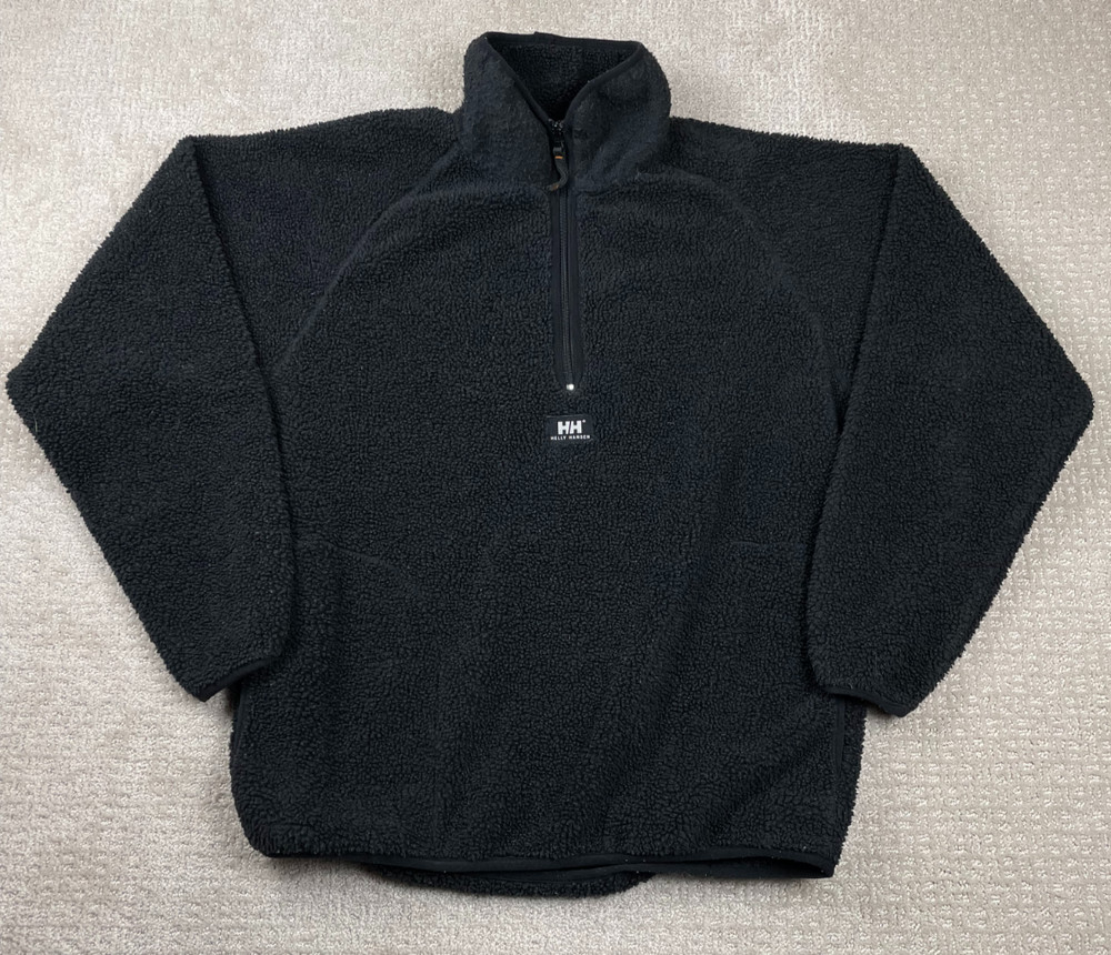 Vintage Helly Hansen Jacket Mens Medium Black Pile Sherpa Fleece 1/4 Zip Hiking
