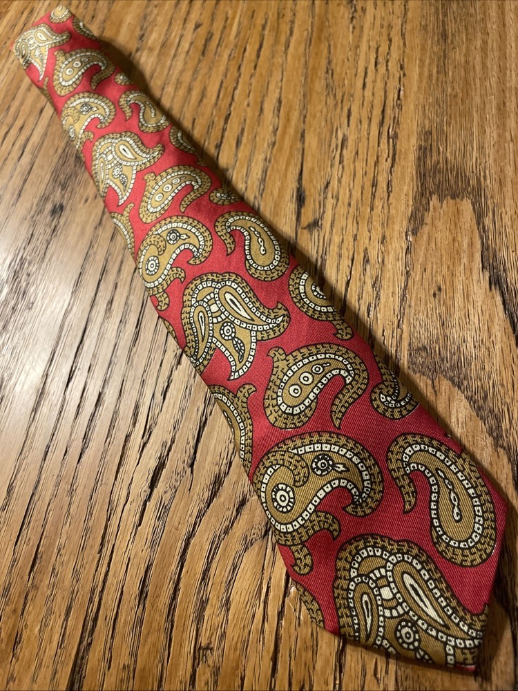 Vintage 50s 60s Damon Red Taupe Paisley Silk Skinny Tie Rockabilly VLV Men’s