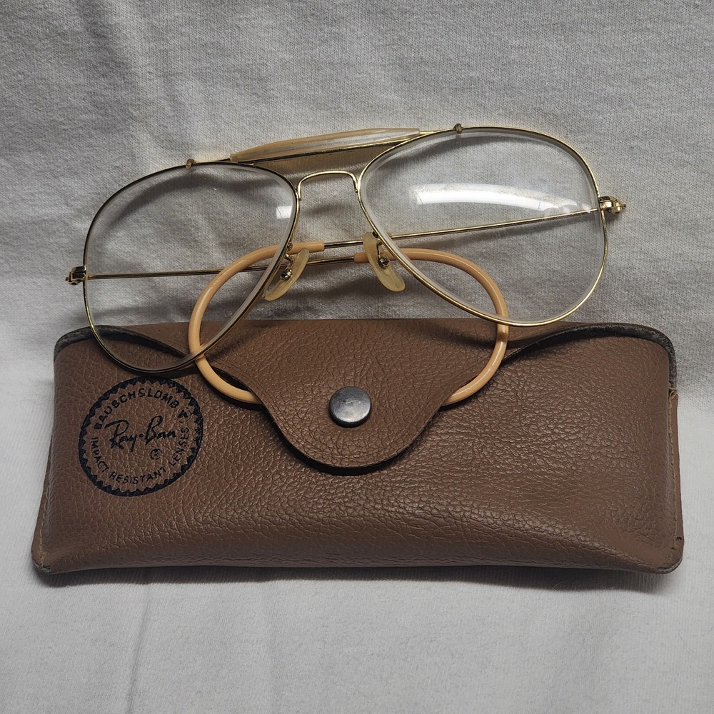Vintage 1980s B&L Ray Ban Aviator Sunglasses with Clear Lenses and Coil Sides Made in USA