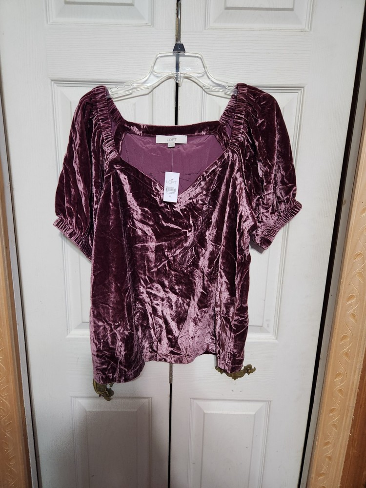 Nwt Womens Puff Sleeve Loft Top Berry Colored Size Xl