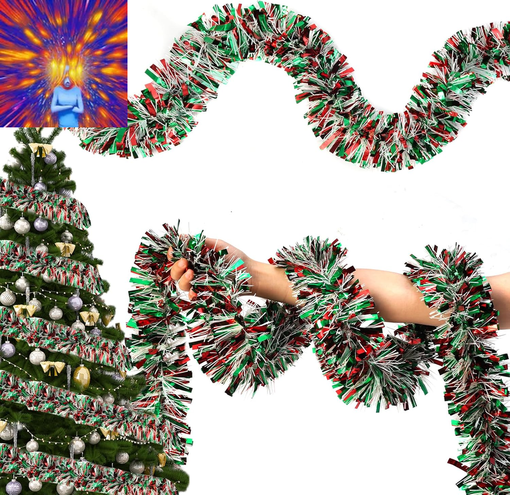 50FT Christmas Tinsel Garland,Colorful/Silvery Shiny Metallic Foil Decorations f