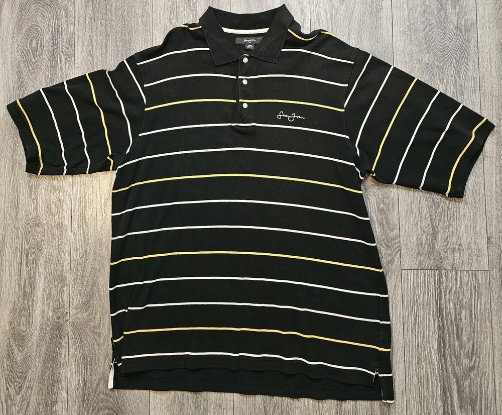 Vintage Y2K Sean John Polo Shirt Black Gold Stripe Men’s Size 2XL Hip Hop Baggy
