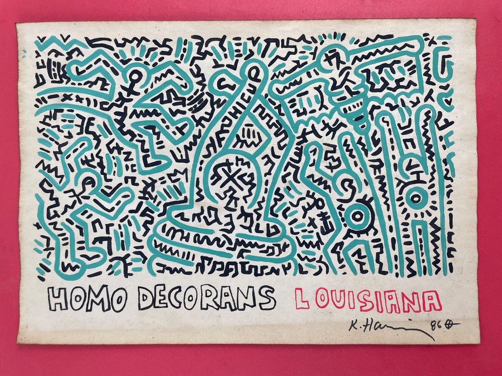 Keith Haring Drawing on paper (Handmade) signed and stamped