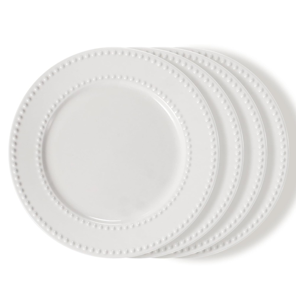 Embossed Salad Plates Set of 4, 8 inch White Ceramic Dessert Appetizer Plates...