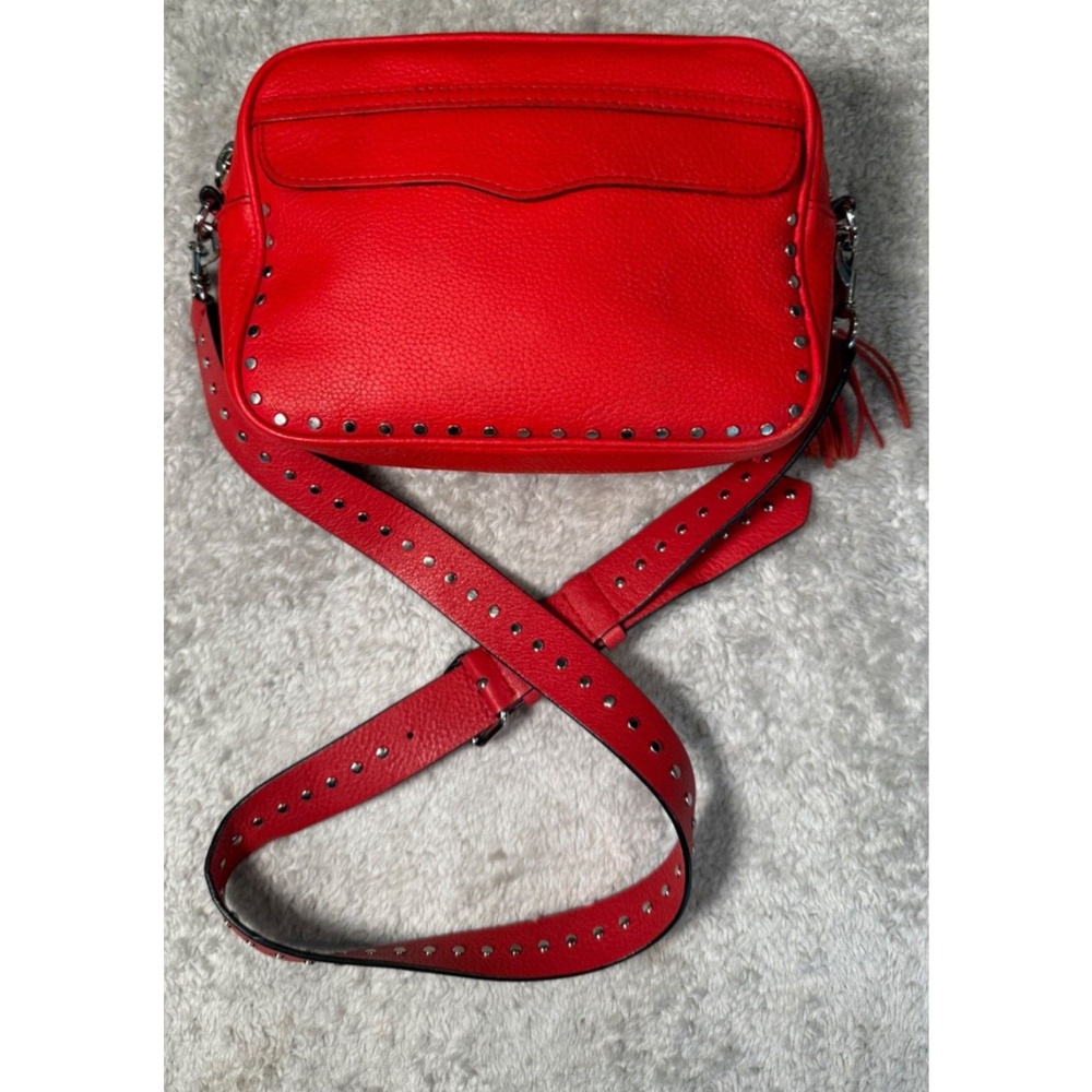 Rebecca Minkoff Bryn Red Leather Studded Camera Crossbody Bag with Silver Hardware