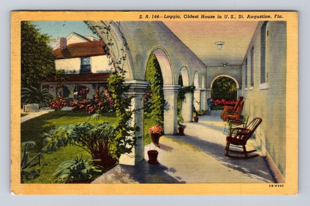 St Augustine FL- Florida, Loggia, Oldest House In US, Antique, Vintage Postcard