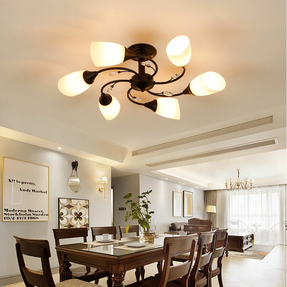 Modern Dimmable Semi Flush Mount Chandelier Ceiling Light Fixture