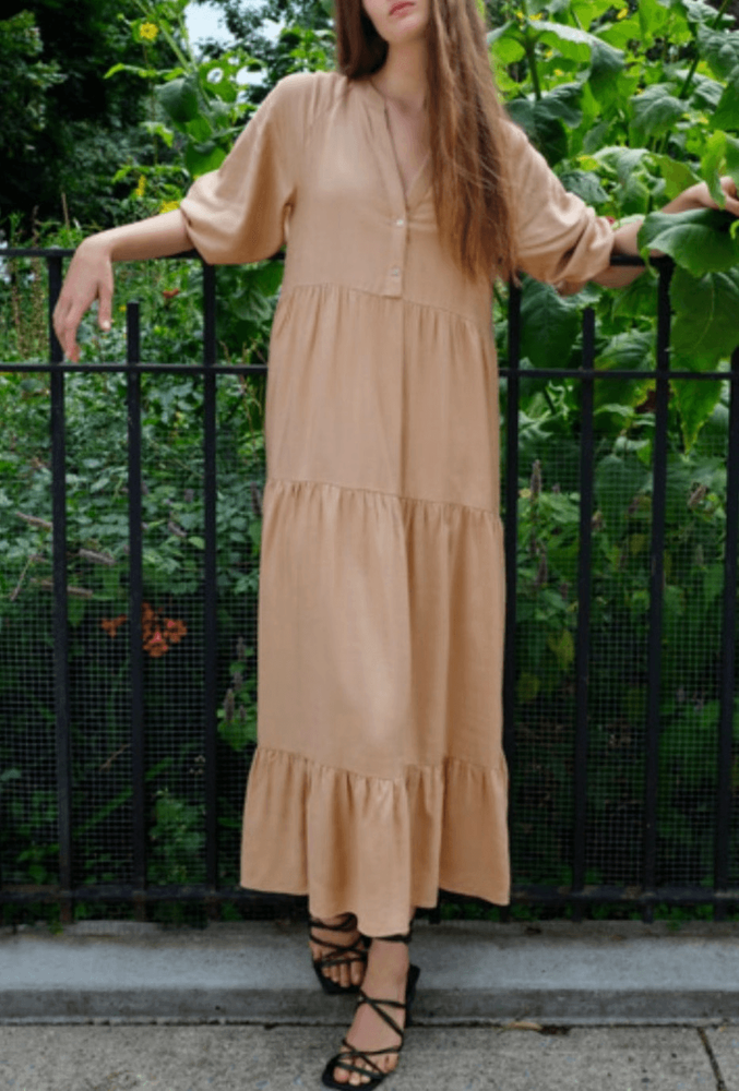 Zara Linen Tiered Middi Dress