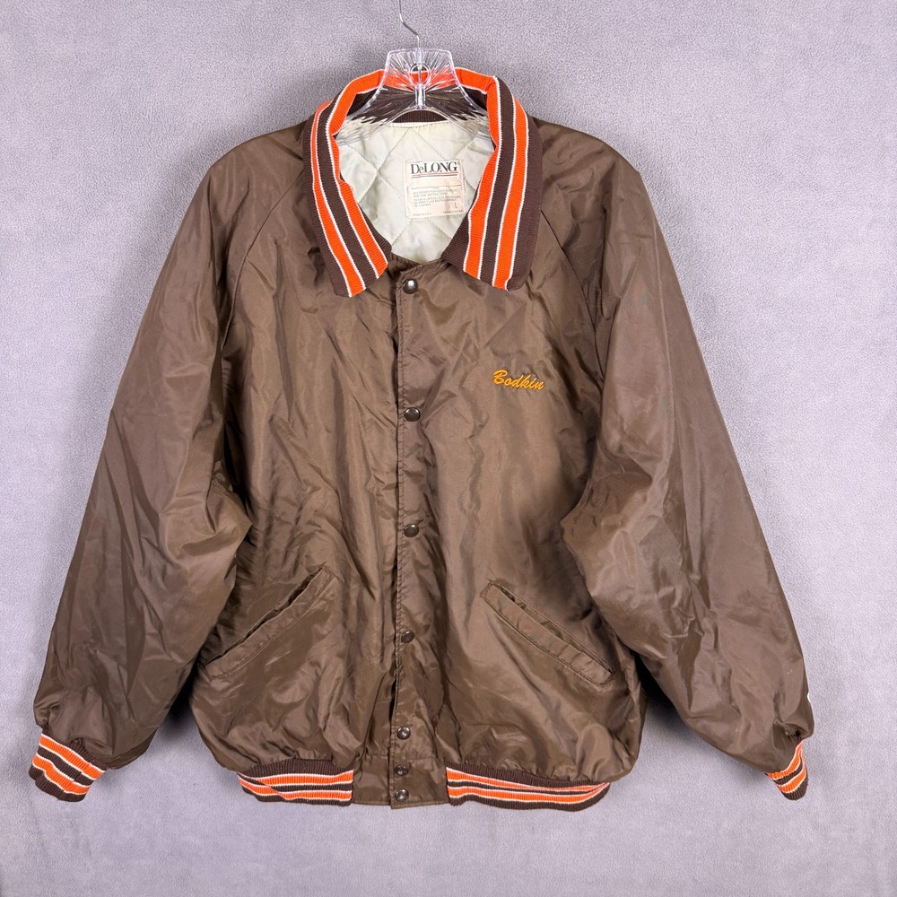 VTG Delong Varsity Bomber Jacket L Nylon Windbreaker Made In USA Wrestling 90s