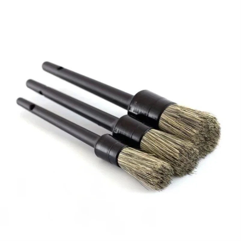 3Pcs Natural Boar Hair Car Detailing Brush Set – Soft Bristle Auto Tire & Wheel
