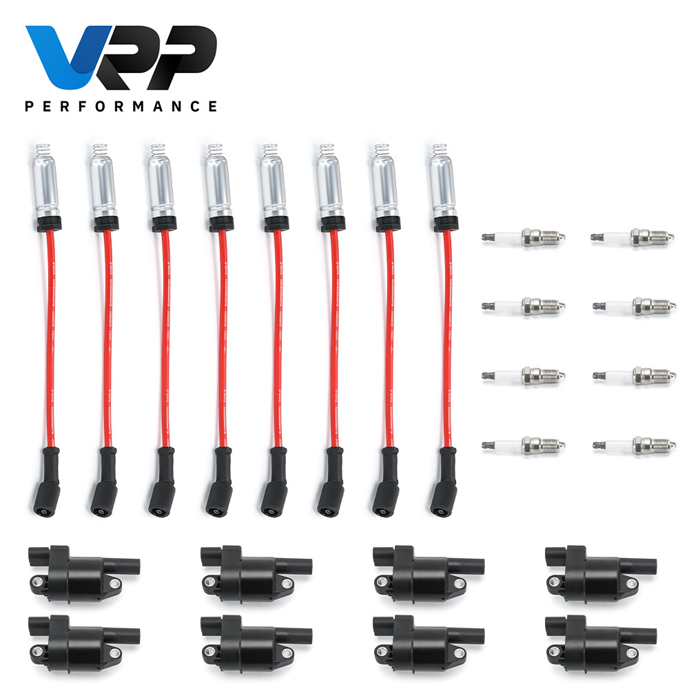 8PCS ROUND Ignition Coil+Spark Plug+Wire For GMC Chevy Silverado 1500 Tahoe 5.3L
