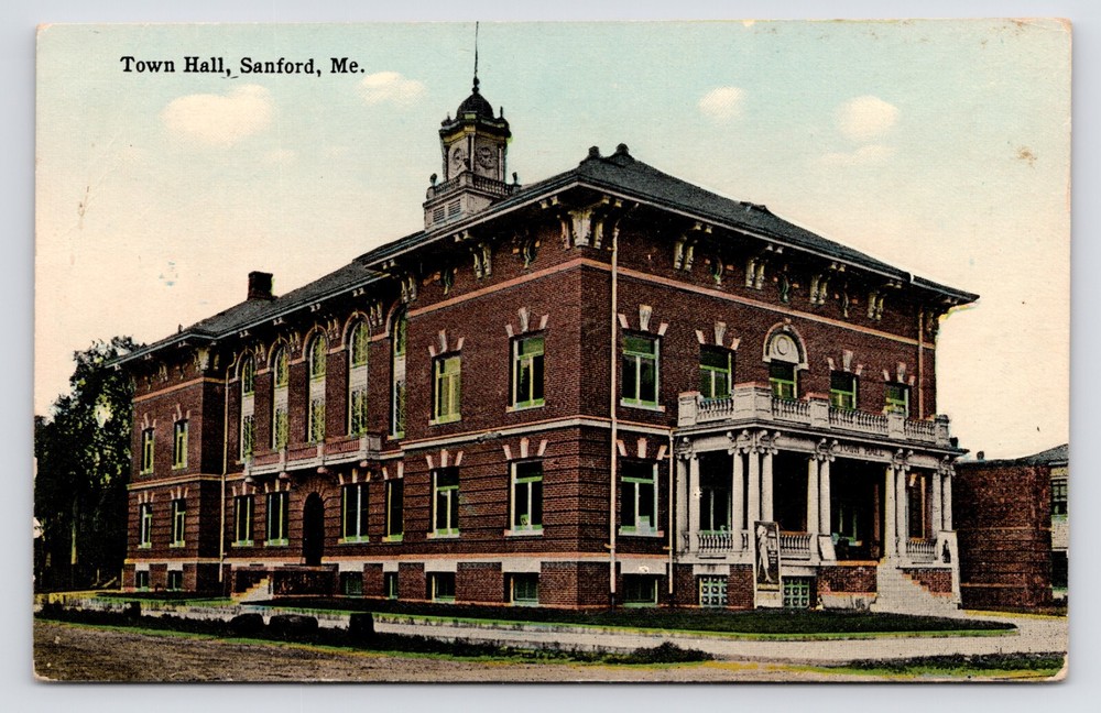 Town Hall Building Exterior Street View Sanford Maine ME c1908 Postcard
